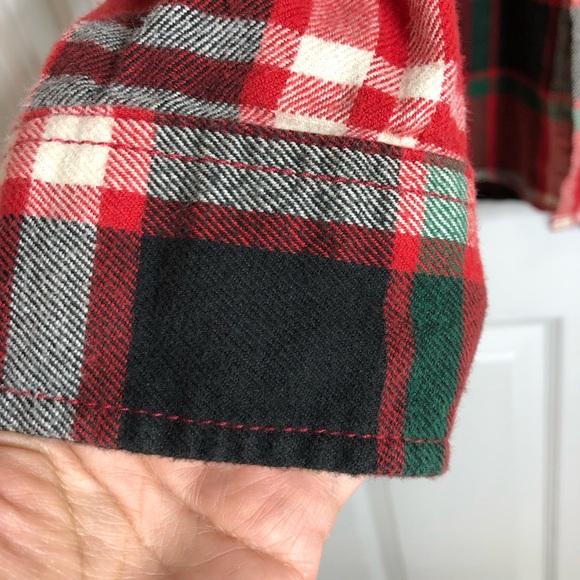 AEO Cotton Button Down Flannel Red Green Black Ivory Plaid Athletic Fit Shirt L - Picture 5 of 13